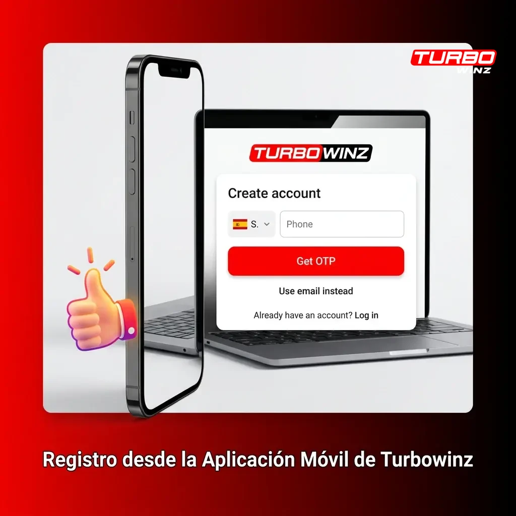 Registro en app móvil de Turbowinz: pasos para crear cuenta con email o Google en pantalla táctil