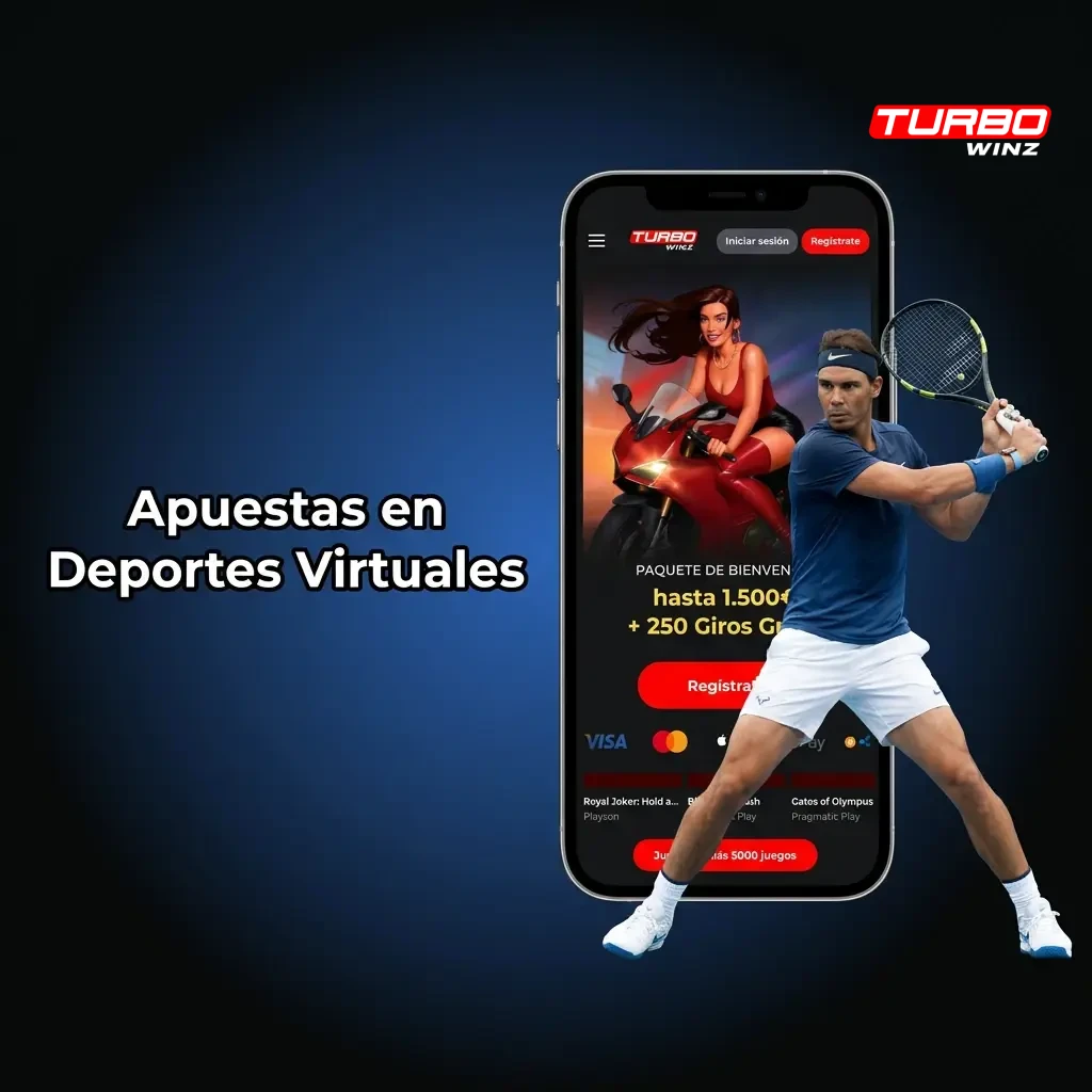 Pantalla de apuestas en deportes virtuales con fútbol, tenis, carreras de caballos y coches en Turbowinz